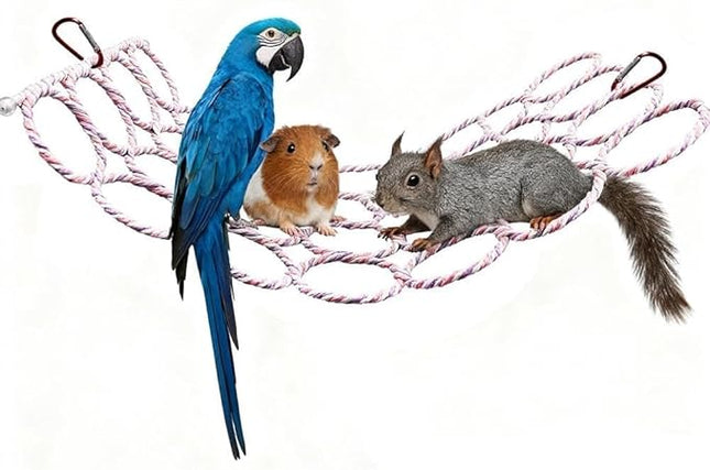 Bird Rat Climbing Rope Net Bird Swing, Parrot Cage Toys,Small Animal Activity Toy for Gerbil,Swing Hanging Play with Mirror for Macaw African Greys Parakeet Cockatoo Lovebirds (Bird Perch)