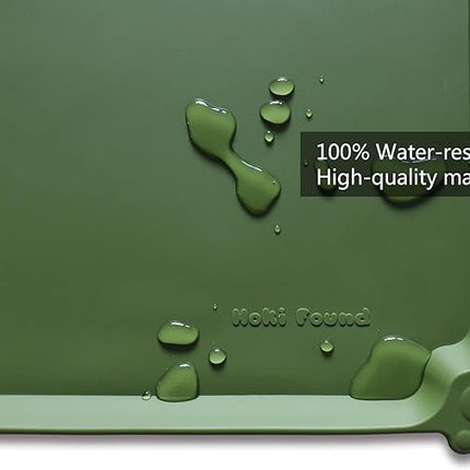 Hoki Found Silicone Pet Food Mat - High-Lips Dog Cat Bowl Placemat - Waterproof, Dark Olive