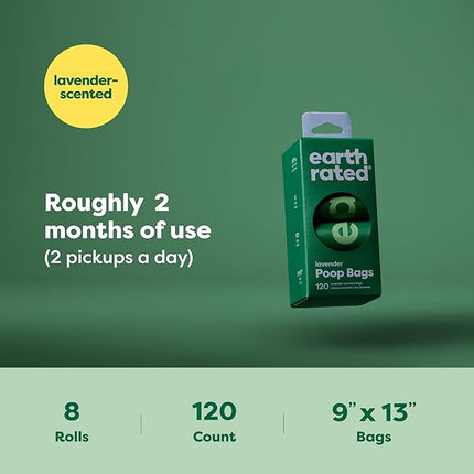 Earth Rated Poop Bags for Dogs Guaranteed Leak Proof and Extra Thick Waste Bag Refill Rolls, Lavender Scented, 120 Bags