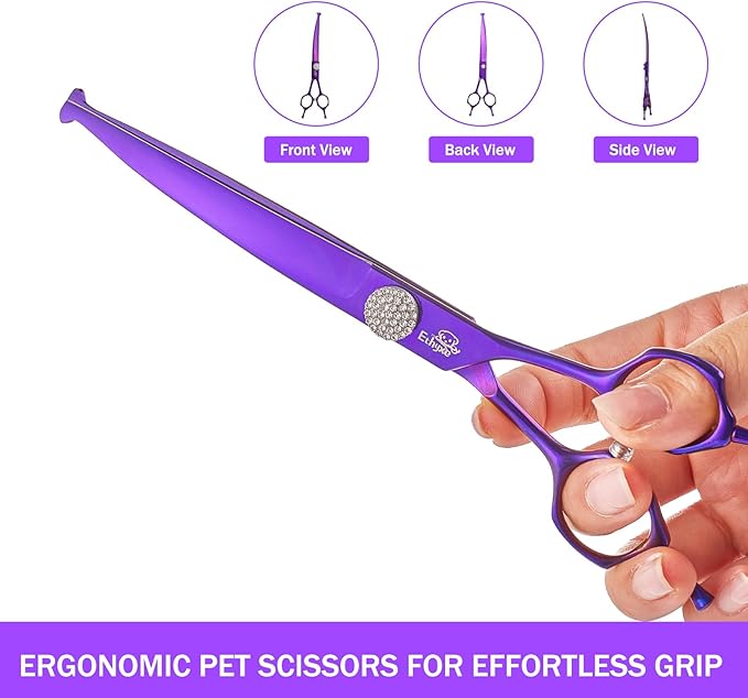 7 Inch Curved Scissors for Dog Grooming, 440C Stainless Steel Pet Hair Trimming Shears with Safe Round Tips, Professional Downward Curve for Dogs, Cats, and Other Pets