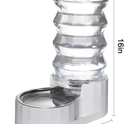 RIZZARI Large Gravity Water Dispenser: 8L Automatic Water Feeder with Stainless Steel Bowl - Two Caps and Filters for 30-60 LB Dogs with Spinal Issues - for Living Room Garage
