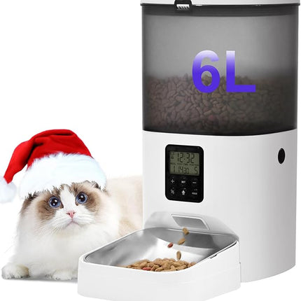 Automatic Cat Feeder, 6L Cat Food Dispenser with 10s Voice Recorder, Pet Feeder up to 8 Meals per Day, Timed Feeder with Dry Food Sealed Ring
