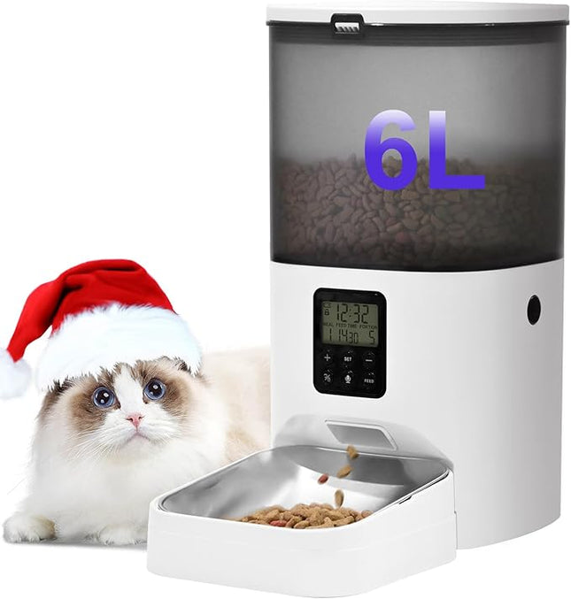 Automatic Cat Feeder, 6L Cat Food Dispenser with 10s Voice Recorder, Pet Feeder up to 8 Meals per Day, Timed Feeder with Dry Food Sealed Ring