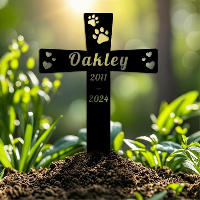 Custom Dog Grave Marker Metal Cross Memorial Gifts Personalized Pet Loss Sign with Name Dog Tombstones for Graves Outdoor Dog Yard Stake