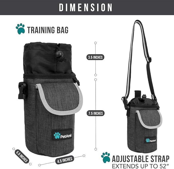 PetAmi Dog Treat Pouch, Large Pet Training Treat Pouch with Pocket, Dog Trainer Essentials Supply Holder with Poop Bag Dispenser, Training Bag for Kibbles Toys, 3 Ways to Wear (Charcoal)