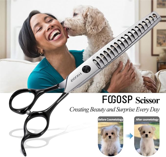 Dog Thinning Shears for Grooming 6.75" Chunker Shears Quickly Thinning Thick Hair Professional Dog Grooming Scissors for Small Dogs Right Handed Groomer Japan 440C 18 Teeth (Chunker, Black)