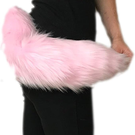 Bianna Creations Long Faux Fur Animal Luxury Tail, Cosplay Fursuit Fursona,Costume Dress Up Pet Play Furry Accessory (30", Baby Pink)