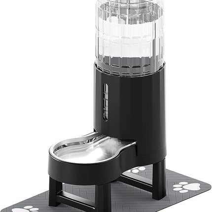 CZPET Elevated Dog Water Bowl Dispenser with Mat for Large Dogs,Tall Raised Pet Waterer Stand,Relieve Neck Pressure,Large Capacity and Drinking Area Noise-Free for Pets Dogs (9.5L+Stand+Mat,Black)