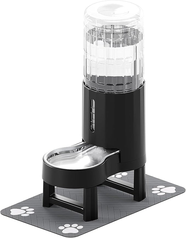 CZPET Elevated Dog Water Bowl Dispenser with Mat for Large Dogs,Tall Raised Pet Waterer Stand,Relieve Neck Pressure,Large Capacity and Drinking Area Noise-Free for Pets Dogs (9.5L+Stand+Mat,Black)