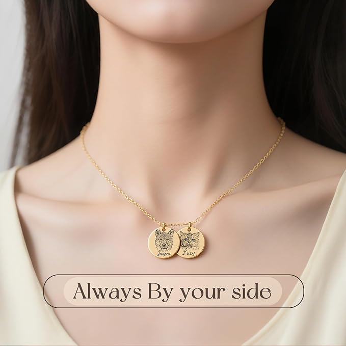 Personalized Pet Portrait Necklace Customized Pet Memorial Necklaces Dog Necklace for Women Custom Pets Necklaces Dog Memorial Jewelry for Cat Mom Dogs Dad (Gold 3 Portrait)