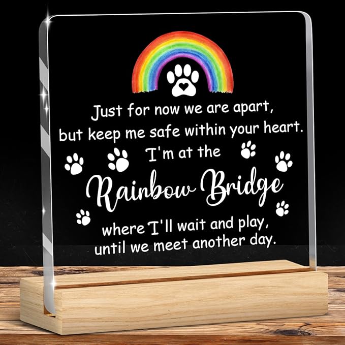 Pet Memorial Gifts,Rainbow Bridge Dog Memorial Gifts， Sympathy Gift for Loss of Dog Cat, Pet Memorial Acrylic Rainbow Bridge Decorations Condolences Gifts for Pet Loss Remembrance Keepsake A03