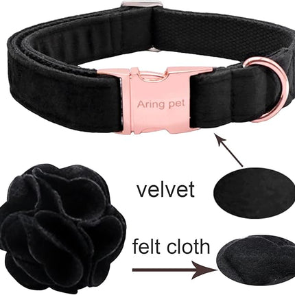 ARING PET Velvet Dog Collars, Black Soft Pet Collar with Detachable Felt Flower Metal Buckle for Puppy Small Medium Large Boy Girl Dogs-XL