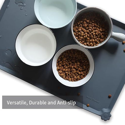 Hoki Found L Silicone Pet Food Mats - Non Slip Pet Dog Cat Bowl Mats - Gray