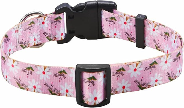 Dog Collar with Bohemia Floral Tribal Geometric Patterns - Soft Ethnic Style Collar Adjustable for Small Medium Large Dogs (White Flower,L)