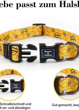 Roses&Poetry Dog Collar with Colourful Bee Patterns, Adjustable Durable Puppy Collars for Small Medium Large Dogs (Bee-L)