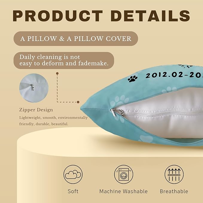 Personalized Pet Memorial Throw Pillow with Photo, Custom Pet Memorial Gifts for Dogs Cats, Loss of Dog Sympathy Gift Dog Bereavement Remembrance Picture Pillow