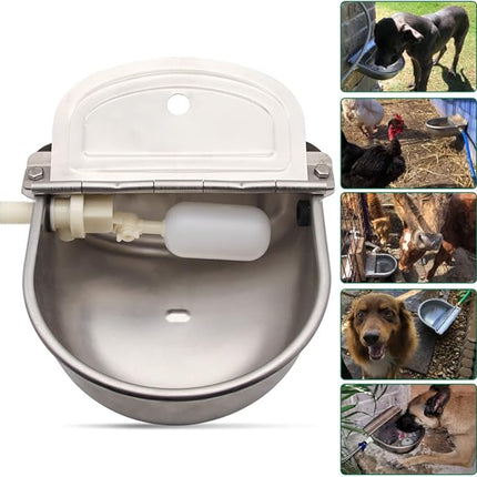 Automatic Water Feeder Trough Bowl with Pipe for Cattle Horse Goat Sheep Dog Animals Stainless Pet Livestock Tool