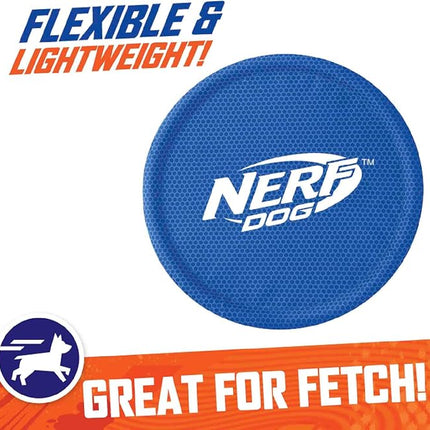 Nerf Dog Nylon Flyer Dog Toy, Flying Disc, Lightweight, Durable and Water Resistant, Great for Beach and Pool, 9 inch diameter, for Medium/Large Breeds, Single Unit, Blue