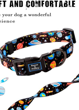 Roses&Poetry Dog Collar with Colourful Star Patterns, Adjustable Durable Puppy Collars for Small Medium Large Dogs (Star-S)