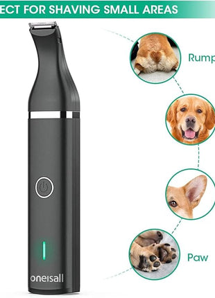 oneisall Dog Clippers with Double Blades,Cordless Small Pet Hair Grooming Trimmer,Low Noise for Trimming Dog's Hair Around Paws, Eyes, Ears, Face, Rump (Black)