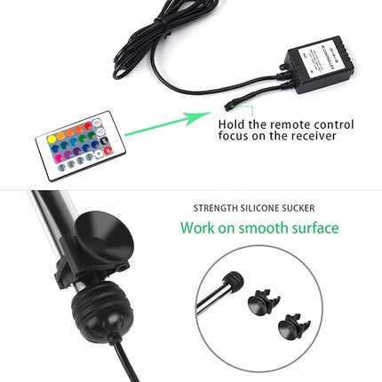 Fish Tank Light RGB LED Aquarium Lights, Underwater Waterproof Color Changing Submersible 16 Color 4 Modes Brightness Adjustable Memory Function Sucker Hang Lighting Strip, 15 inch