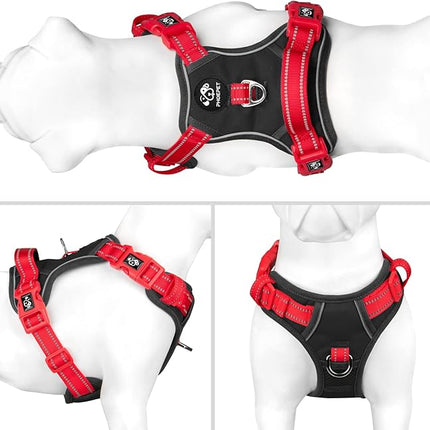 PHOEPET No Pull Dog Harness, Unique Colors Reflective Adjustable Dog Vest, with Soft Training Handle Metal Clips for Small Medium Large Dogs (Black Base & Red Straps,M)