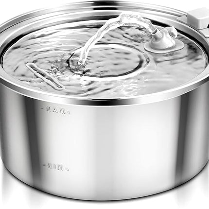 Automatic Stainless Steel Cat Water Fountain for Multi Pet Households, 3.2L/108oz, Large Capacity Dog Water Dispenser with Ultra Quiet Pump