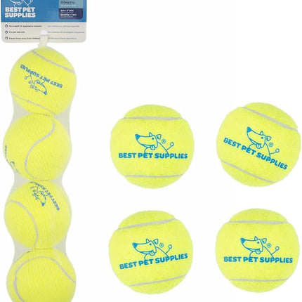 Best Pet Supplies Interactive Squeaky Dog Chew Toy, Ideal Dog Toys for Chewers, Small, Medium & Large Dogs, and Fetch Lovers - Tennis (Yellow), Large (Pack of 4)