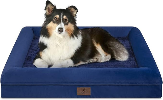 Large Orthopedic Dog Beds, Waterproof Dog Bed with Removable Cover, 4-Sides Removable Bolster Pet Soft Sofa with Nonskid Bottom, Washable Pet Beds for Large Dogs, Rich Blue
