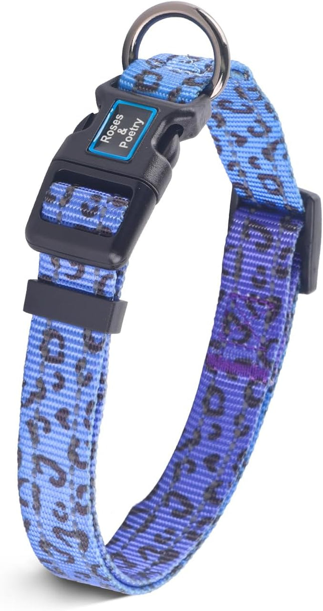 Roses&Poetry Dog Collars for Medium Dogs, Leopard Print Puppy Collar Adjustable Nylon Pet Collar Durable Reflective for Small Medium Large Dogs(Violet-Leopard M)