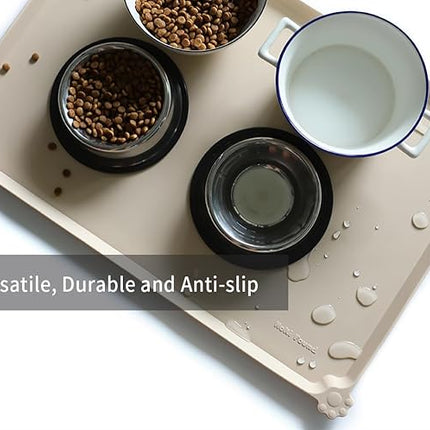 Hoki Found Large Silicone Pet Feeding Tray - Waterproof Dog Pet Cat Feeding Mat - Non Slip Pet Dog Cat Food Bowl Mats Placemat -Pet Water Mats for Carpet -Papayawhip