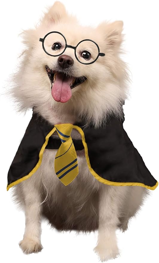 Halloween Dog Costume Wizard Pet Shirt Funny Cat Clothes for Dogs Cats Clothing Outfits with Glasses (Small,Yellow)