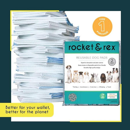 rocket & rex Premium Washable Pee Pads for Dogs, Waterproof & Reusable Puppy Pads for Potty Training, Whelping, Lining Crates & More, Guaranteed for up to 300 Washes, 30" x 36" (Pack of 2)