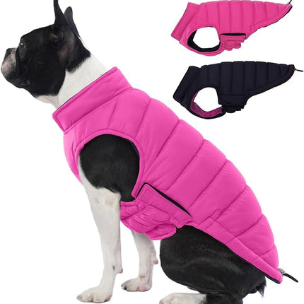 Lelepet Reversible Dog Coat Waterproof Dog Jacket Windproof Puffer Vest for Winter Warm Lightweight Coats for Small Dogs Adjustbale Hook & Loop Pet Apparel with Leash Hole, Chihuahua, Rose Red, XS