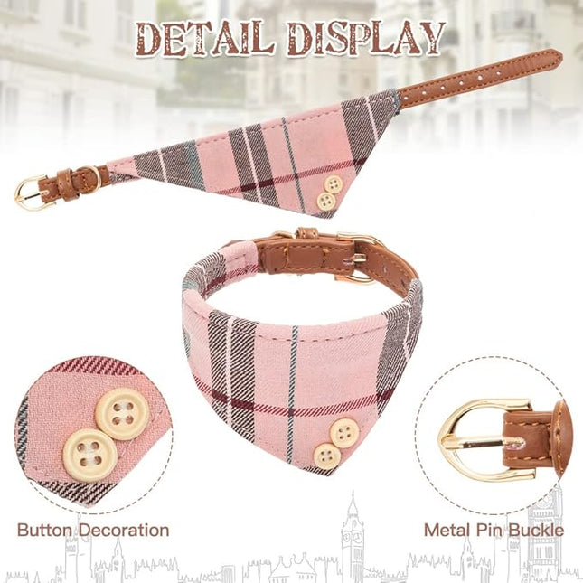 EXPAWLORER Dog Collar and Leash Set - Classic Plaid Dog Bow Tie and Dog Bandana Collar, Dog Leash Tangle Free, Adjustable Collars for Small Medium Large Dogs Cats, Holiday Ideal Gift