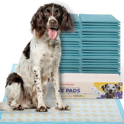 PETSWORLD Giant Dog Potty Pads, Odor-Eliminating, 36" x 36", Ultra Absorbent 5-Layer Leak-Proof Training Pads for Dogs & Cats (36x36 Health Indicating, 50 Count)