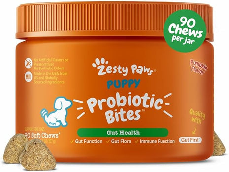 Zesty Paws Puppy Probiotics for Dogs - for Digestive Health, Gut Flora & Immune System Support - Dog Probiotics for Puppies with Bacillus subtilis & Pumpkin - 90 Count