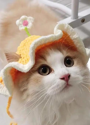 Cat Part Hat with Ear Holes and Adjustable tie, Soft Polyester, Washable| Cute Flower Party Hat for Cats 4–16 lbs, Holiday & Photo Outfit