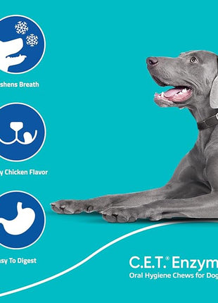 C.E.T. Enzymatic Oral Hygiene Chews for Dogs - Plaque & Tartar Control - Single Layer Beefhide with Exclusive Dual-Enzyme System & Tasty Chicken Flavor - Easy to Give Dog Dental Chew