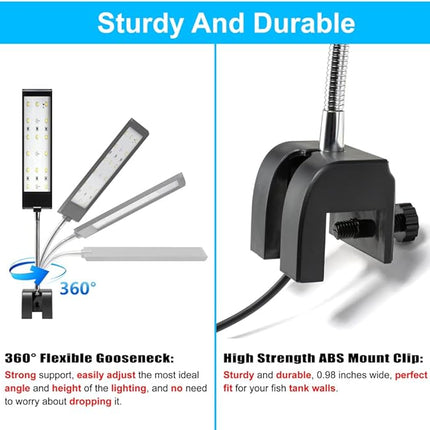 Aquarium Light Small LED Clip Light for Fish Tank 10W with Timer&Dimmer, 1 Yr Warranty