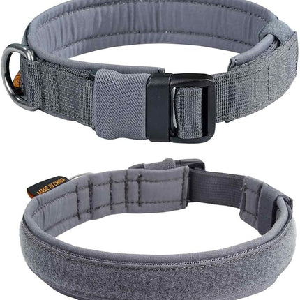 EXCELLENT ELITE SPANKER Tactical Small Puppy Dog Collar Nylon Adjustable Heavy Duty Military for Small Medium and Large Dogs Pet Soft Padded Dog Collar(Gry-L)