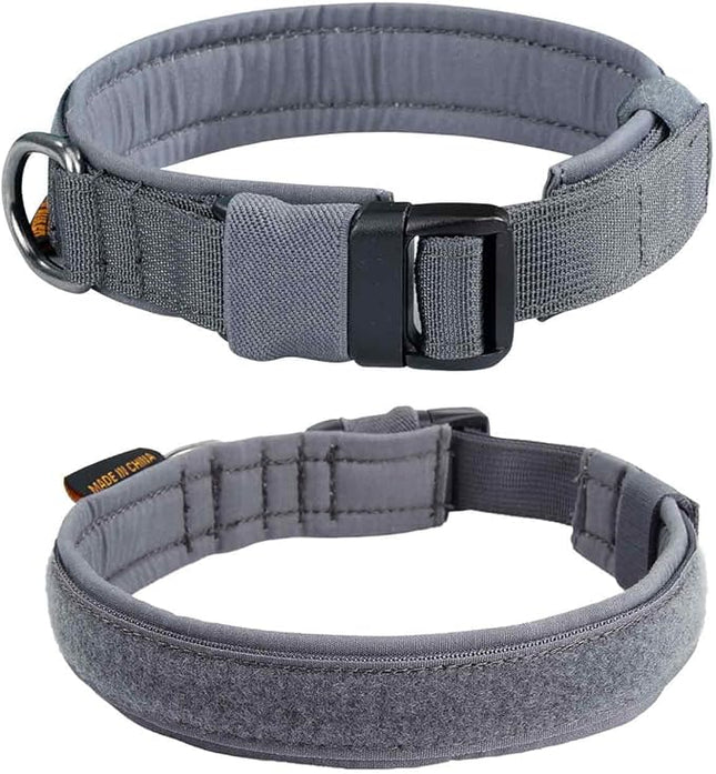 EXCELLENT ELITE SPANKER Tactical Small Puppy Dog Collar Nylon Adjustable Heavy Duty Military for Small Medium and Large Dogs Pet Soft Padded Dog Collar(Gry-L)