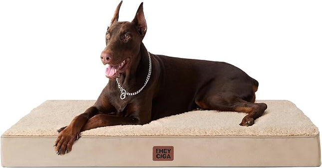 EHEYCIGA Orthopedic XXL Dog Beds for Jumbo Dogs with Removable Washable Cover for Crate, Khaki, 47x29