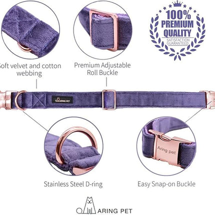 ARING PET Velvet Dog Collar and Leash Set, Soft Purple Dog Collar and Leash, Adjustable Collars for Dogs