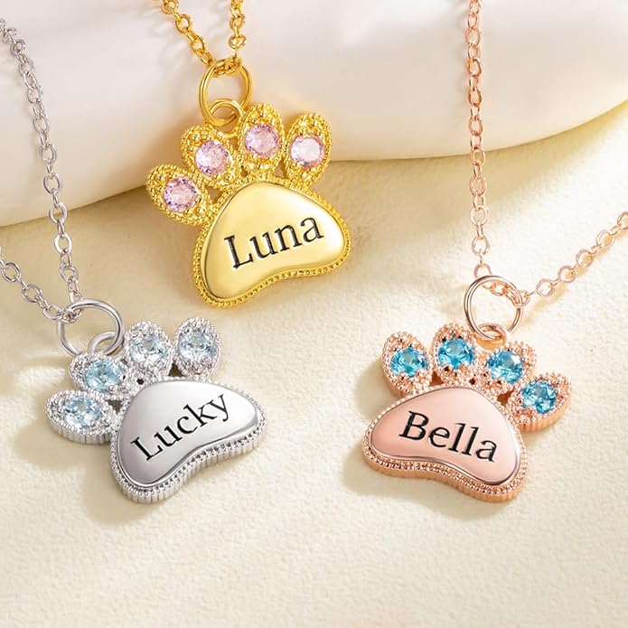NICEDREAM Custom Name Paw Print Necklace for Women Personalized Engraved Dog Paw Necklaces Sterling Silver Pet Memorial Necklace with Name for Loss of Dog Cat Pawprint Pendant Necklaces Jewelry Gifts