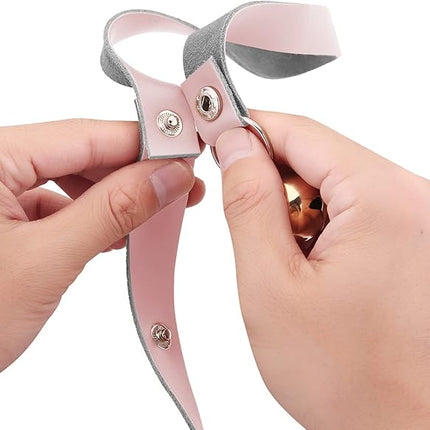 Leather Dog Doorbells for Door Knob/Potty Training/Go Outside, Length Adjustment Copper Dog Bell, Housetraining Hanging Bell, Pink Leather Silver Bells