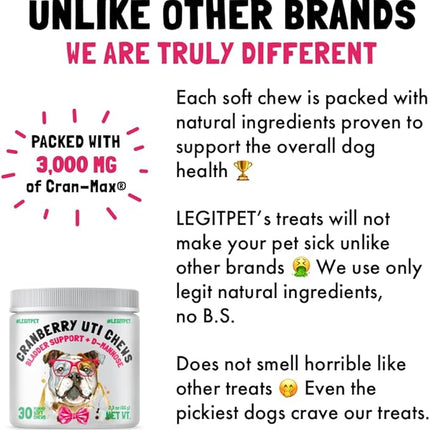 Cranberry UTI Chews for Dogs Bladder Support + D-Mannose Supports Kidney Urinary Tract and Bladder Health Natural Cranberry Wellness Supplement Immune System Booster Natural Pet Antioxidant 30 Chews
