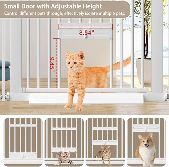 40.55" Tall 1.37" Ultra Narrow Spacing 30.12-45.87" Wide Dogs Pets Baby Gate with Cat Door for Doorway Safety Proof Indoor Puppy Pressure Mounted No Drill Black Metal Hallway