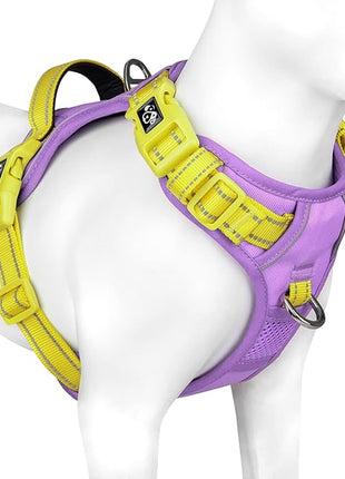 PHOEPET No Pull Dog Harness, Unique Colors Reflective Adjustable Dog Vest, with Soft Training Handle Metal Clips for Small Medium Large Dogs (Baby Purple Base & Yellow Straps,S)
