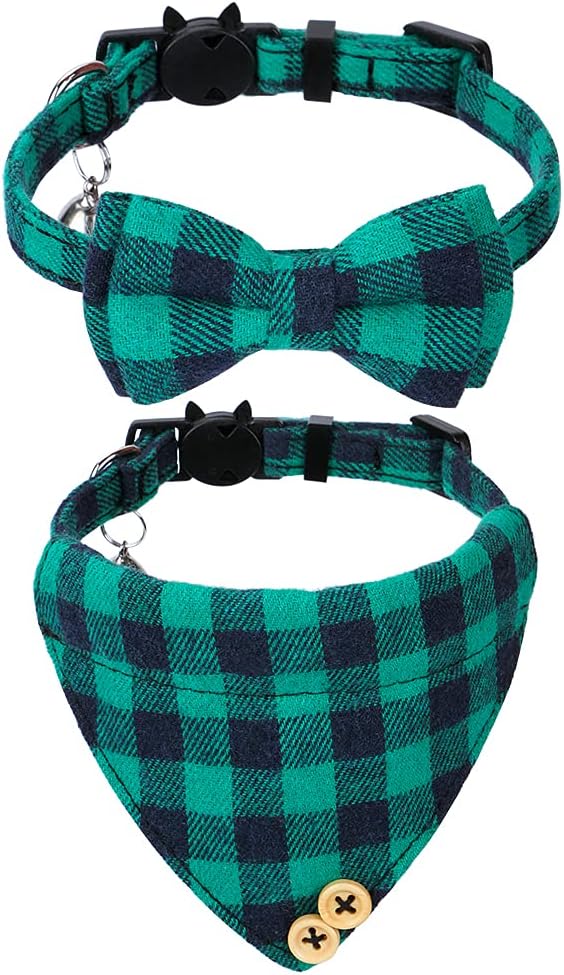 Faleela Breakaway Cat Collar with Bells - 2 Pack Cat Collar with Bells, Cat Collars with Bandana, Accessories for Pet Collars, Adjustable for Cats and Small Dogs